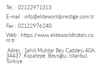 Elite World Prestige Hotel Taksim iletiim bilgileri